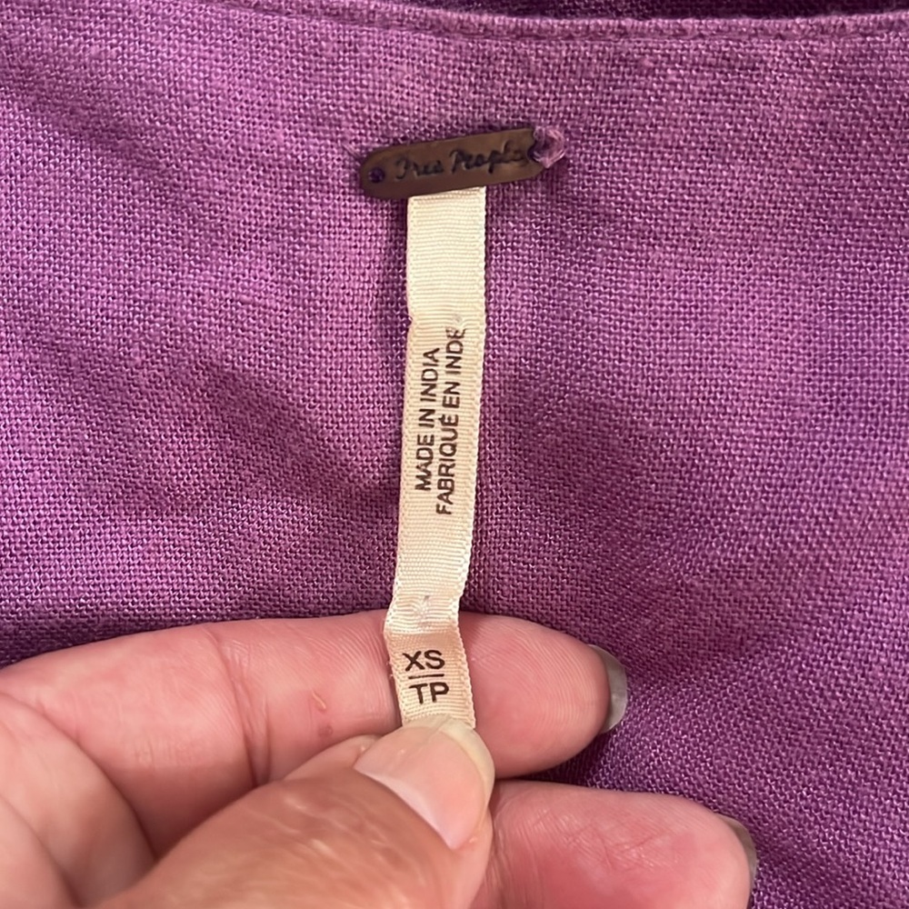 FREE PEOPLE Purple Linen Multicolored Embroidered Tunic Mini Dress Size XS - Picture 11 of 12